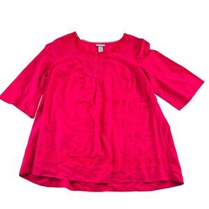 Catherines Womens Red Cotton Tunic Top OX 14/16W Lace Trim Relaxed Fit